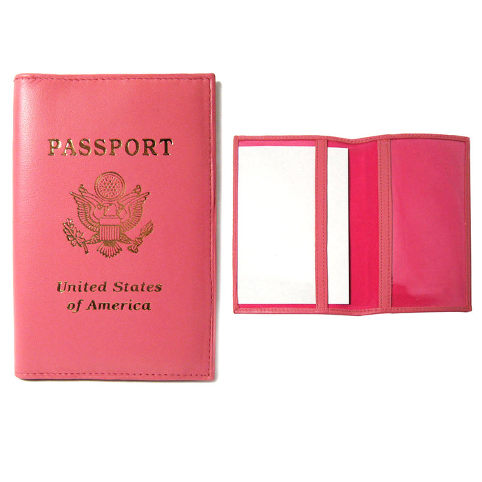 1 Genuine Pink Leather Passport Cover CASE Holder Wallet Travel Gold US Seal