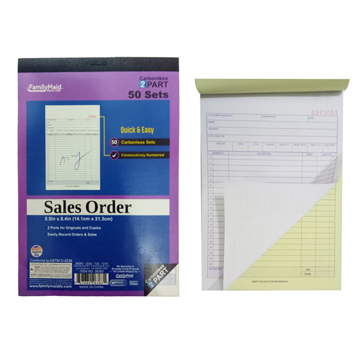 Carbonless Sales Receipt Record Book 2 Part 50 Sets Duplicate Receipt 5.5"X8.4"