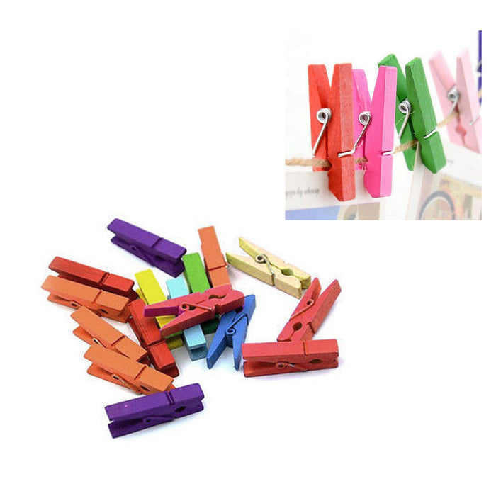 200 Mini Craft Clothespins Wood 1" Small Arts Paper Multi Color Tan Clothes Pins