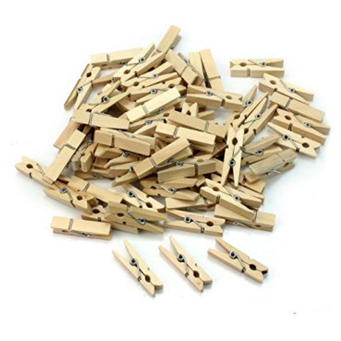 200 Mini Craft Clothespins Wood 1" Small Arts Paper Multi Color Tan Clothes Pins