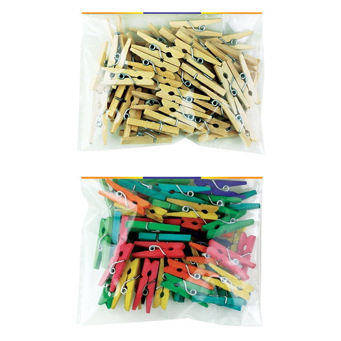 200 Mini Craft Clothespins Wood 1" Small Arts Paper Multi Color Tan Clothes Pins