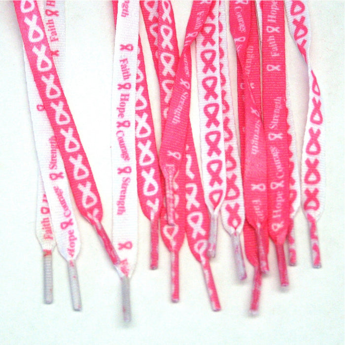 2 Pair Breast Cancer Awareness Shoe Laces Strings Pink Ribbon Hope Walk Shoelace