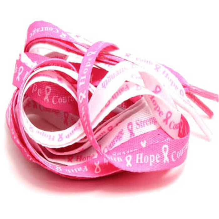 2 Pair Breast Cancer Awareness Shoe Laces Strings Pink Ribbon Hope Walk Shoelace