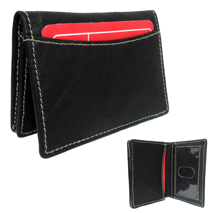 1 Genuine Leather Credit Card ID Business Cards Holder Front Pocket Wallet Black