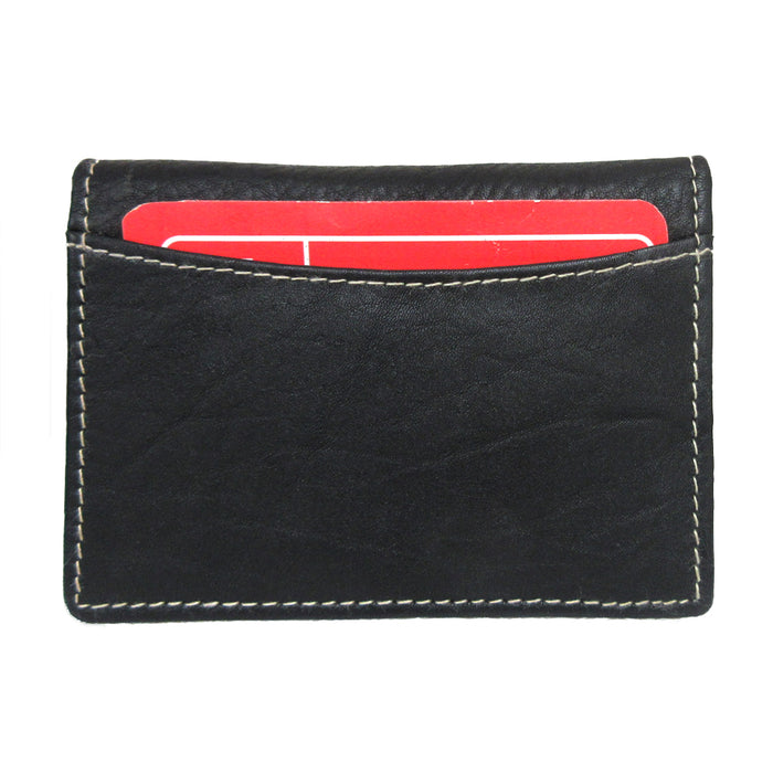 1 Genuine Leather Credit Card ID Business Cards Holder Front Pocket Wallet Black