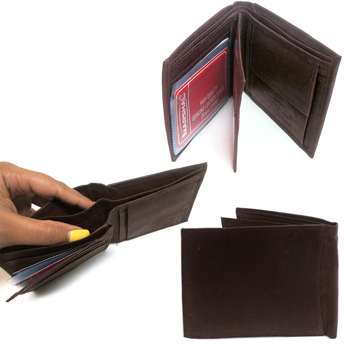 Mens Genuine Leather Wallet Bifold ID Window Credit Card Slot Bill Holder Brown