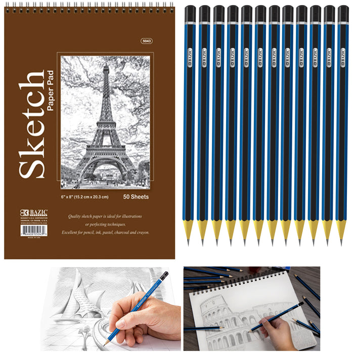 13 Pc Sketch Drawing Set Artist Book 6" X 8" Pencils Graphite 6B to 6H Graded