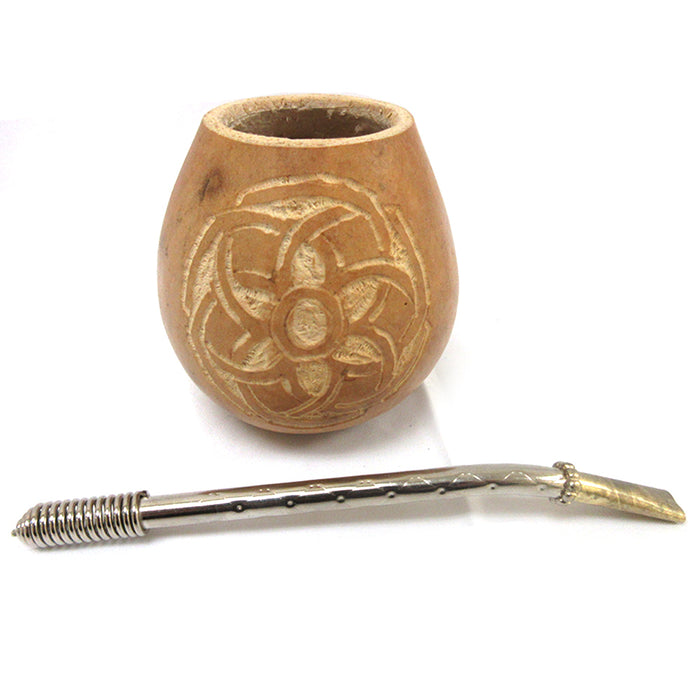 Traditional Gourd Mate Hand Engraved Argentina Handmade Straw Drink Set Bombilla 5720