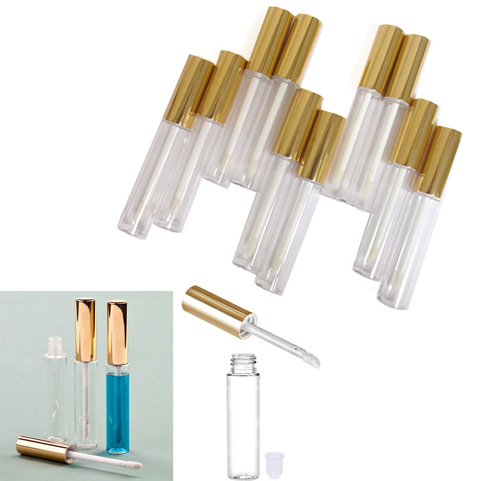 20 Yellow Gold Plastic PET Lip Gloss Bottles 10ML Balm Container Clear Stopper