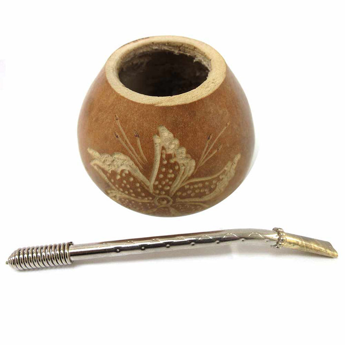 Traditional Gourd Mate Hand Engraved Argentina Handmade Straw Drink Set Bombilla handcraft 5720