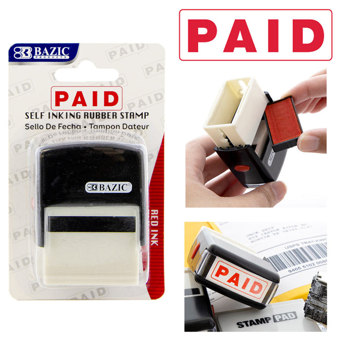 1 Pc PAID Pre-Inked Rubber Stamp Business Office Store Work Self Inking Red Ink