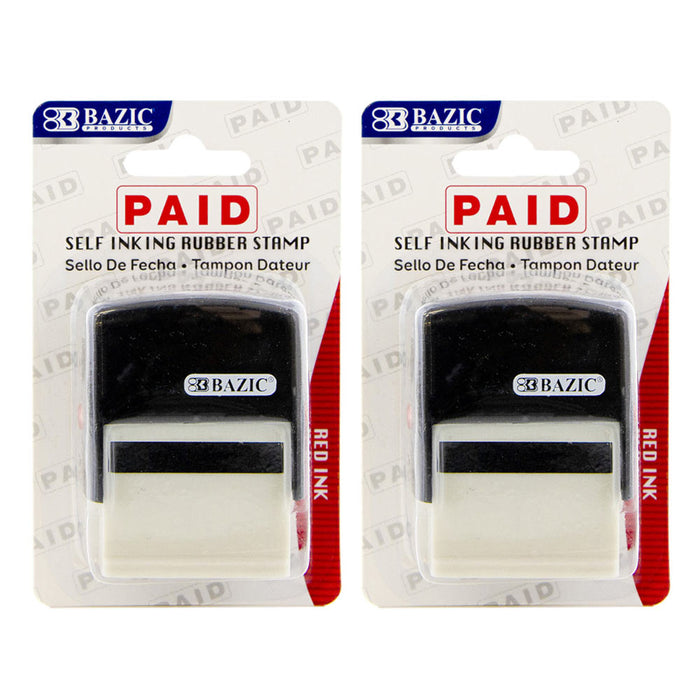 2Pc PAID Pre-Inked Rubber Stamp Red Ink Phrase Business Office Store Self Inking