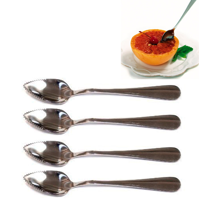 4 Grapefruit Long Spoon Thick Stainless Steel Serrated Edge Dessert Cirtus Fruit