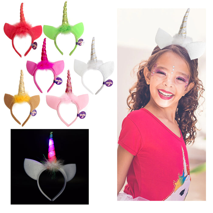 1 Magical Glow Unicorn Head Band Light Up Horn Party Kids Hair Headband Cosplay