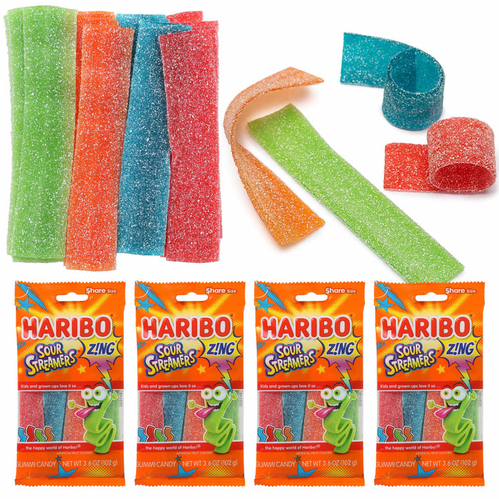 4 Bags Haribo Sour Streamers Gummi Candy Gummies Gummy Chewy Treat 3.6oz Each