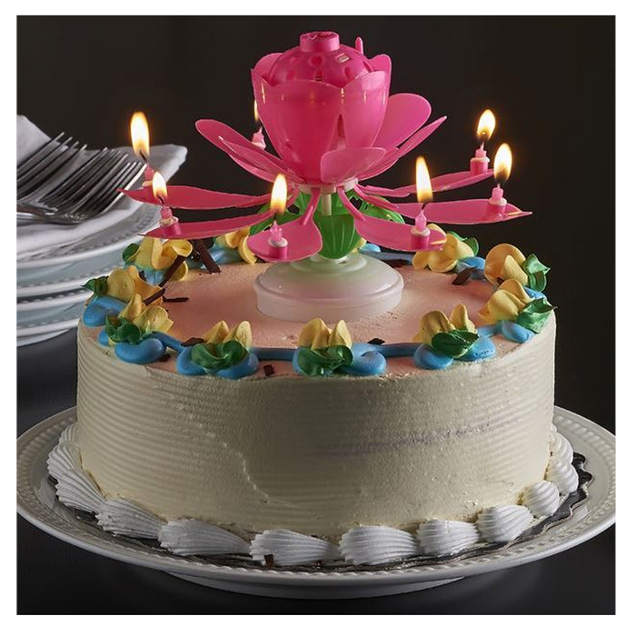 1 X Lotus Flower Musical Birthday Candle Rotating Spin Magic Cake Topper Party