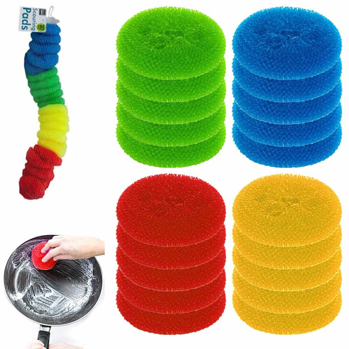 20 Round Sponge Scouring Wash Pads Kitchen Dishes Cleaner Scour Scrub Cleaning