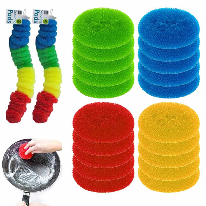 40 Pc Round Sponge Scouring Pads Scrub Wash Clean Kitchen Dishes Cleaner Scour