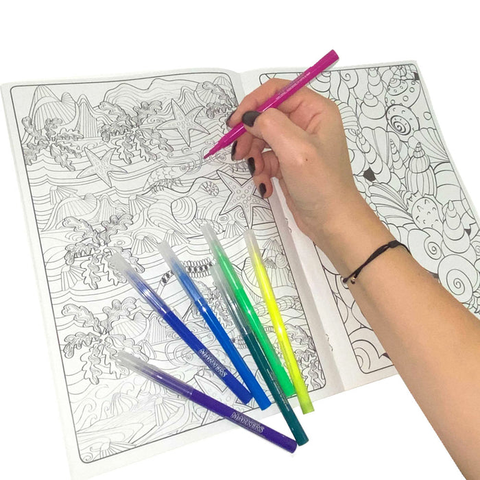 DO NOT UNBLOCK - 32 Pc Coloring Book Set Markers Stress Relieving Washable Pen Drawing Kids Adult