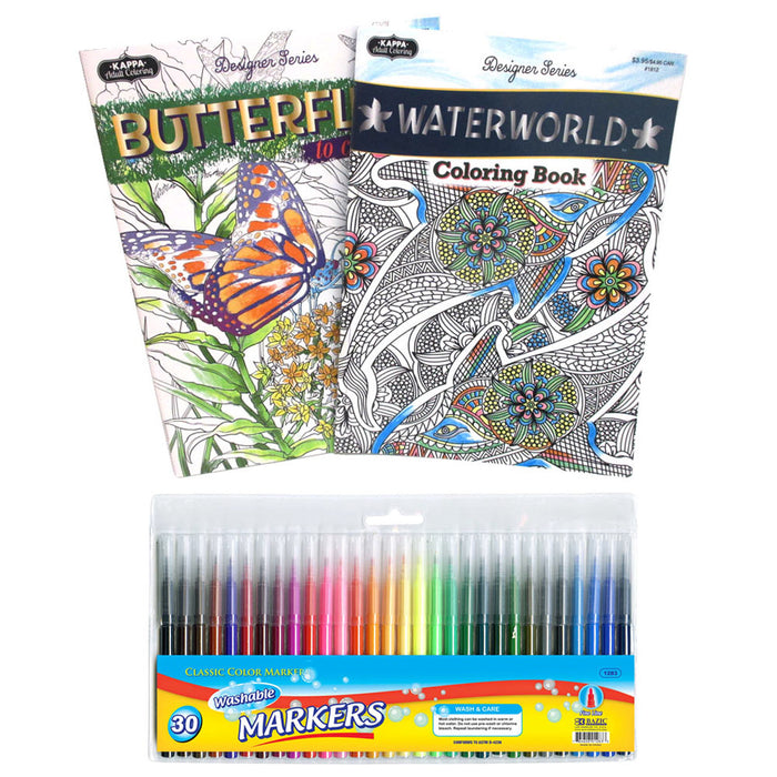 DO NOT UNBLOCK - 32 Pc Coloring Book Set Markers Stress Relieving Washable Pen Drawing Kids Adult