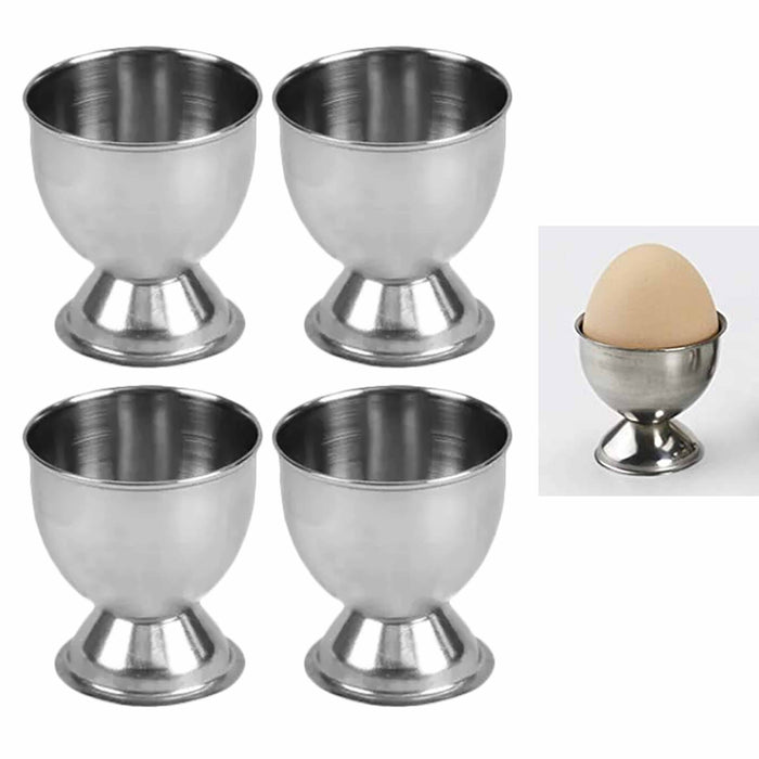 4 X Egg Cup Stainless Steel Breakfast Soft Boiled Footed Holder Commercial Grade