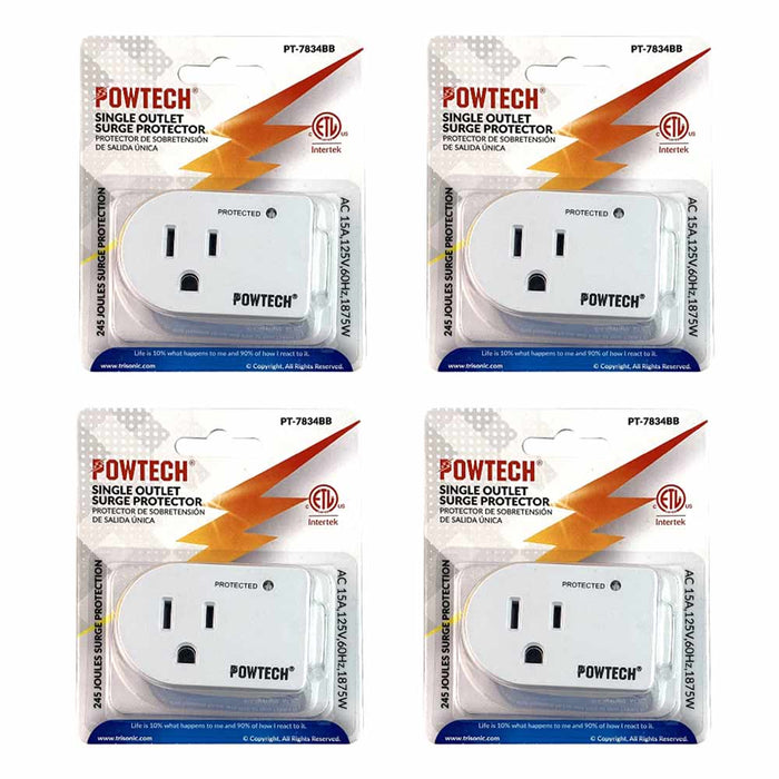 4 Pc Single Outlet 3 Prong Power Adapter Grounded Wall Tap Surge Protector Plug