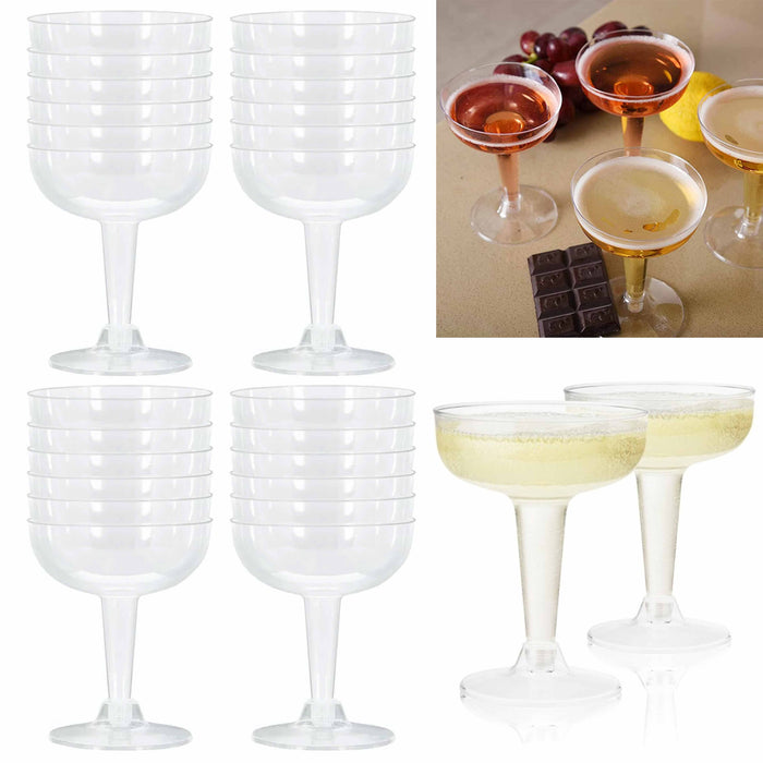 24 Plastic Champagne Coupe Disposable Flute Glasses Martini Cocktail Clear 4oz