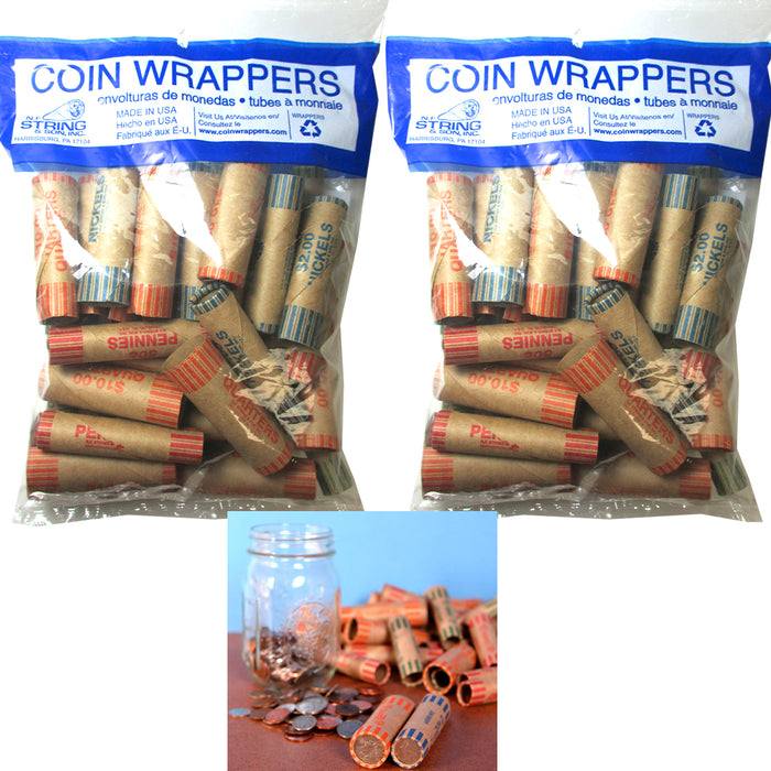 72 Rolls Preformed Assorted Coin Wrappers Tubes Nickels Quarters Pennies Dimes !