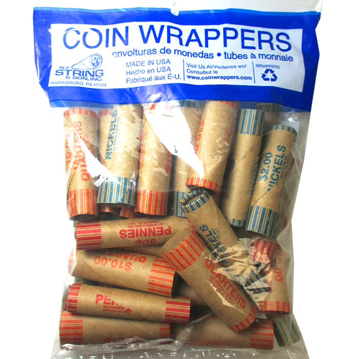 72 Rolls Preformed Assorted Coin Wrappers Tubes Nickels Quarters Dimes Pennies !