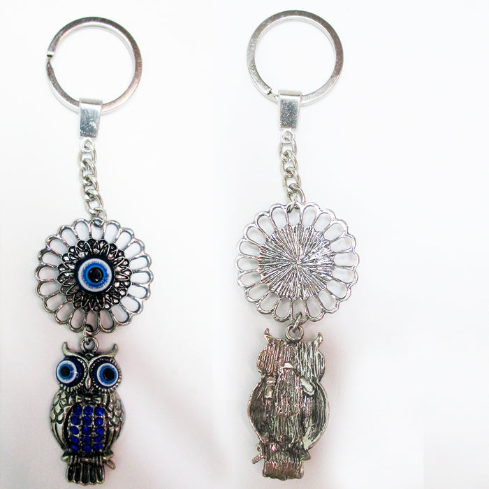 1 Evil Eye Owl Key Chain Lucky Blue Crystal Keyring Keychain Kabbalah Turkish