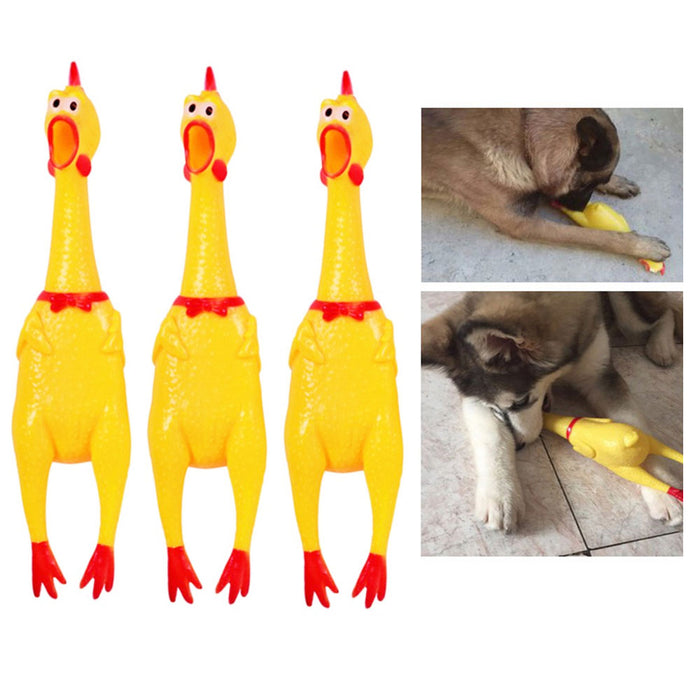 3PCS Rubber Chicken Squeeze Squeak Pet Dog Puppy Shrilling Chew Toy Yellow Funny