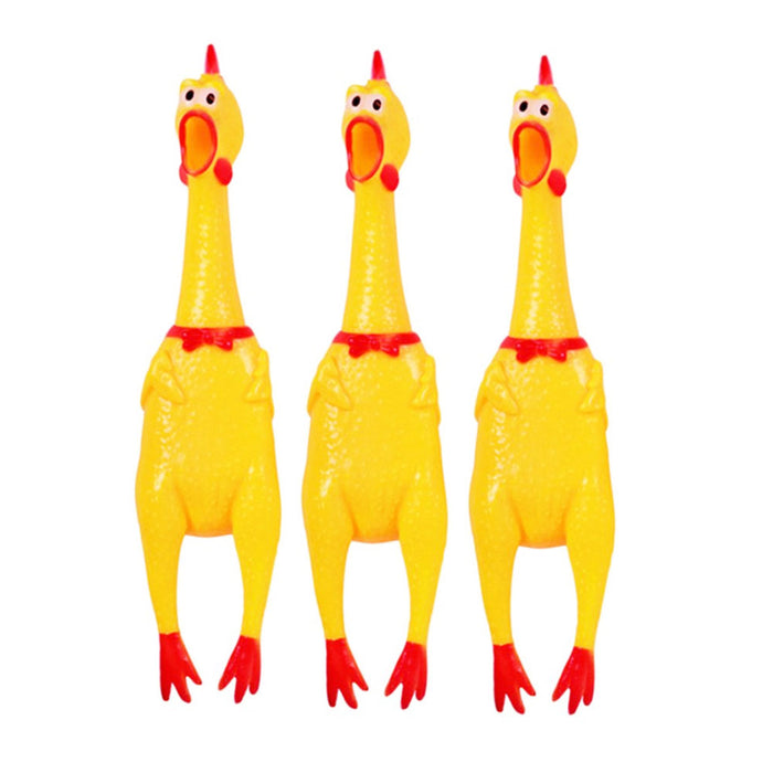 3PCS Rubber Chicken Squeeze Squeak Pet Dog Puppy Shrilling Chew Toy Yellow Funny