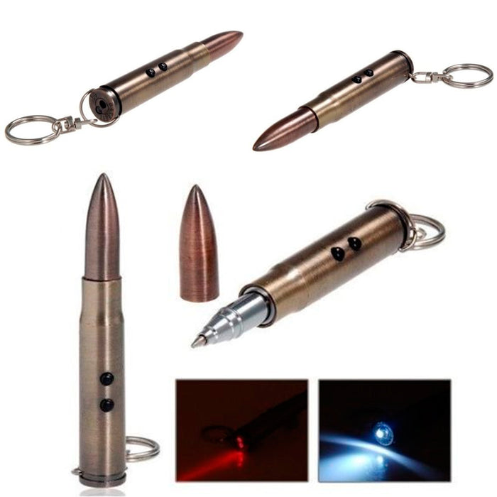 Realistic Bullet Ink Pen Laser Pointer LED Light Keychain Cat Toy Rifle Ammo New