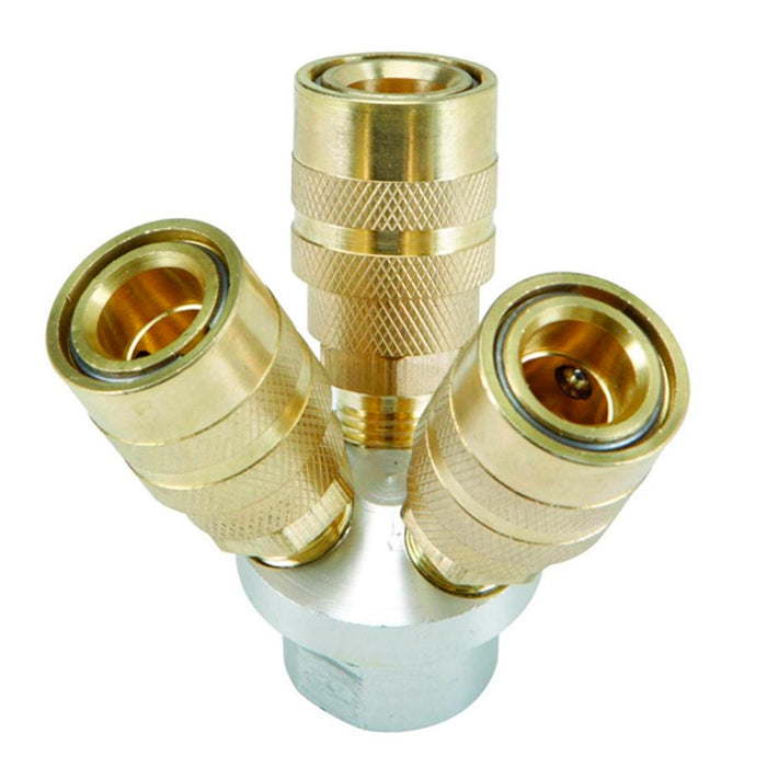 3 Way Quick Coupling Air Hose Splitter Manifold Quick Connector Brass Aluminum