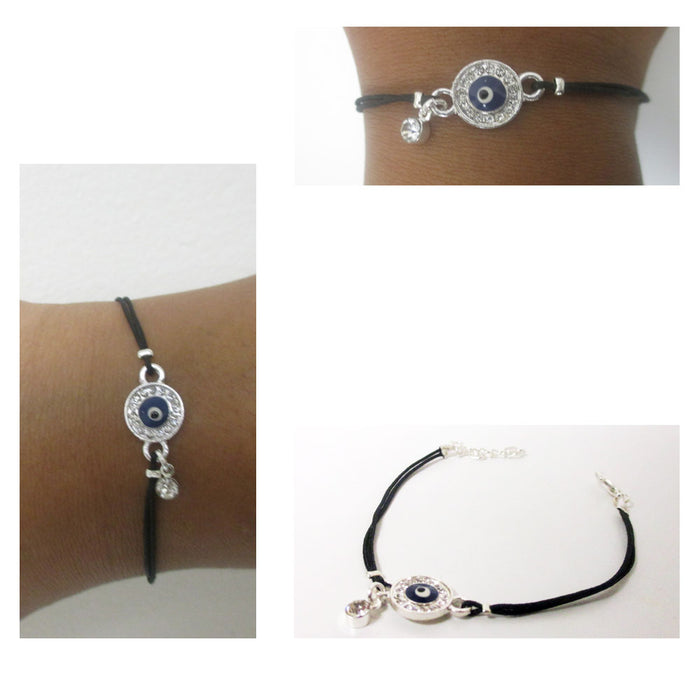 Lucky Eye Bracelet Hamsa Kabbalah Zirconia Black String Charm Protection Evil