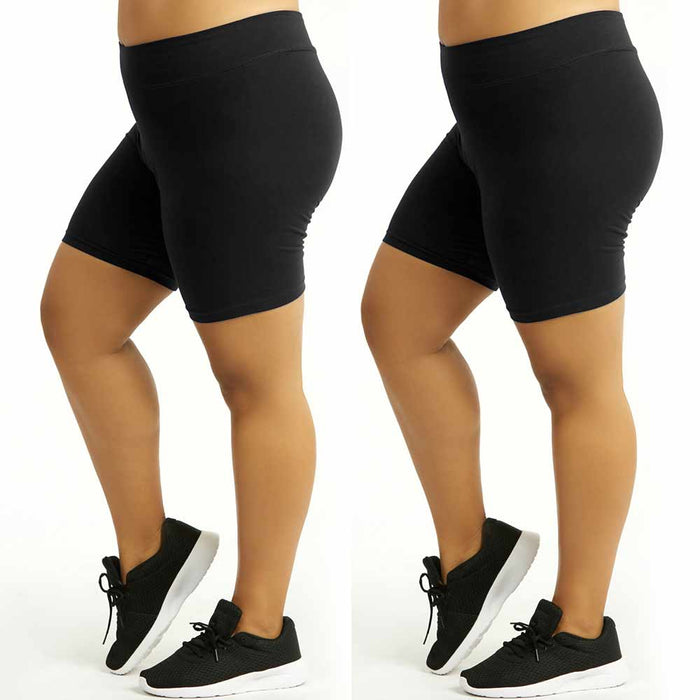 2 Womens Legging Shorts Plus Size Cotton Stretch Exercise Yoga Athletic Black XL