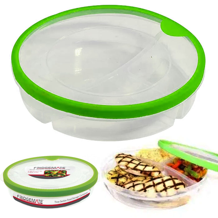 2 Sets Food Storage Container 3 Section Divided Microwave Plate Cover BPA Free