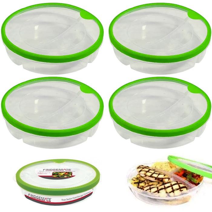 4 Pk Divided Meal Prep Food Storage Container 3 Section BPA Free Microwave Plate