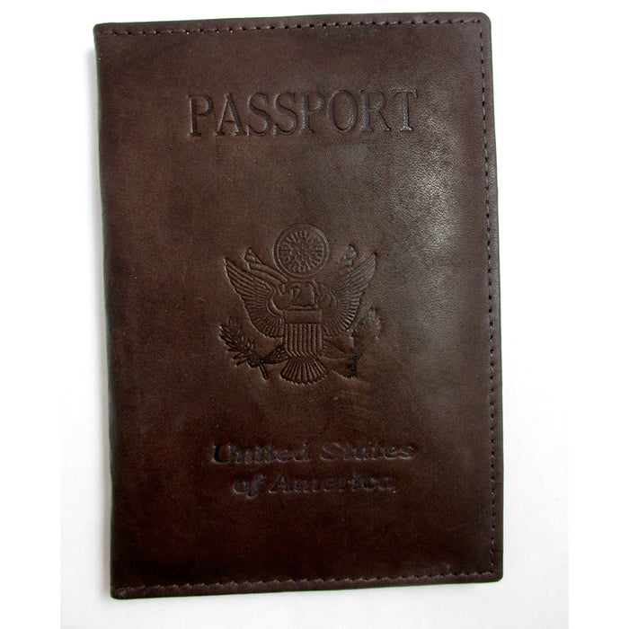 Brown Usa Leather Passport Holder Deboss Us Emblem Cover Case Wallet Card Travel