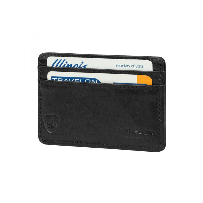 Travelon Safe ID Leather Card Sleeve Slim RFID Blocking Black Wallet Credit Card