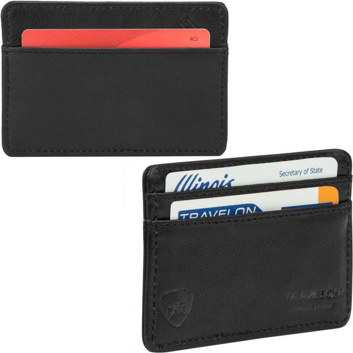 Travelon Safe ID Leather Card Sleeve Slim RFID Blocking Black Wallet Credit Card