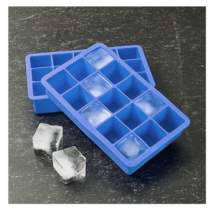 2 Ice Cube Tray Large Mold 15 Big 1.25x1.25 Inch Square Candy Cubes Silicon Tray