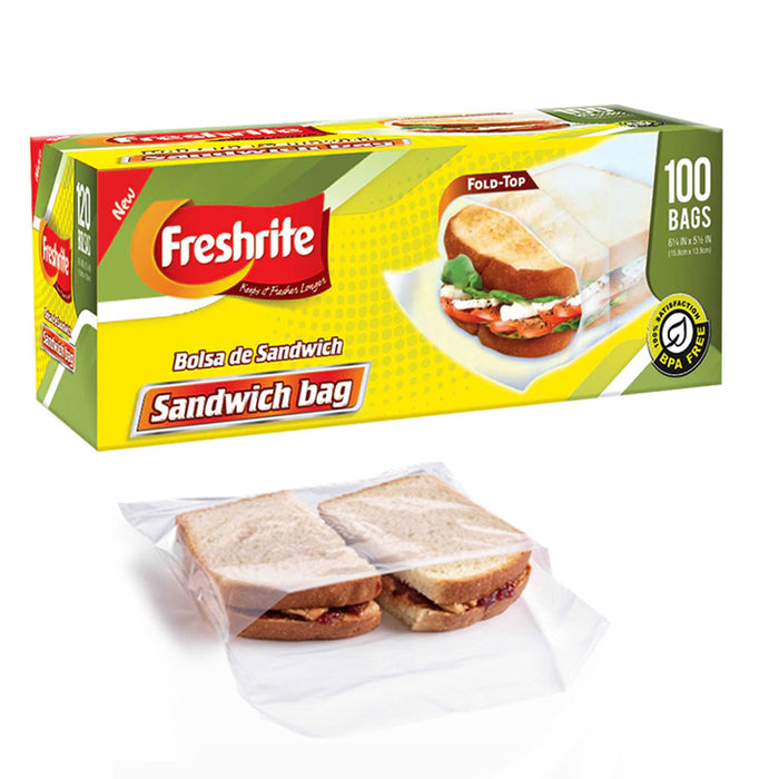 200ct Clear Sandwich Bags Fold Top BPA Free Bulk Disposable School Lunch Baggies