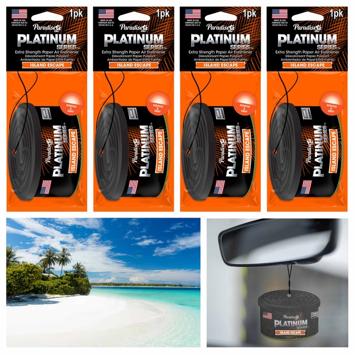 4 Pc Paradise Platinum Air Freshener Hanging Aroma Fragrance Scent Island Escape