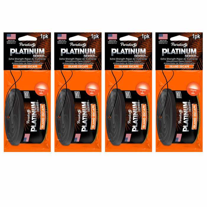 4 Pc Paradise Platinum Air Freshener Hanging Aroma Fragrance Scent Island Escape