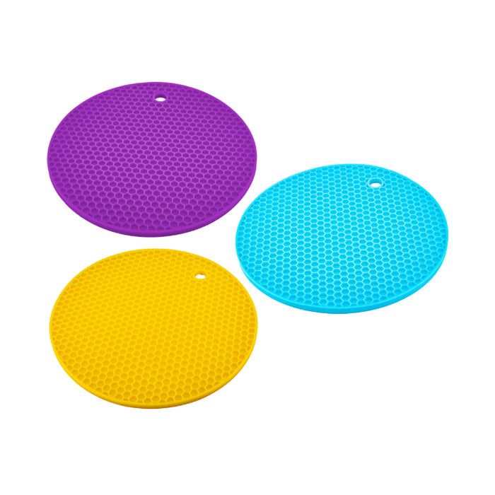 2 Pc Silicone Hot Pad Trivets Soft Non-Slip 7" Round Multipurpose Mat Pot Holder