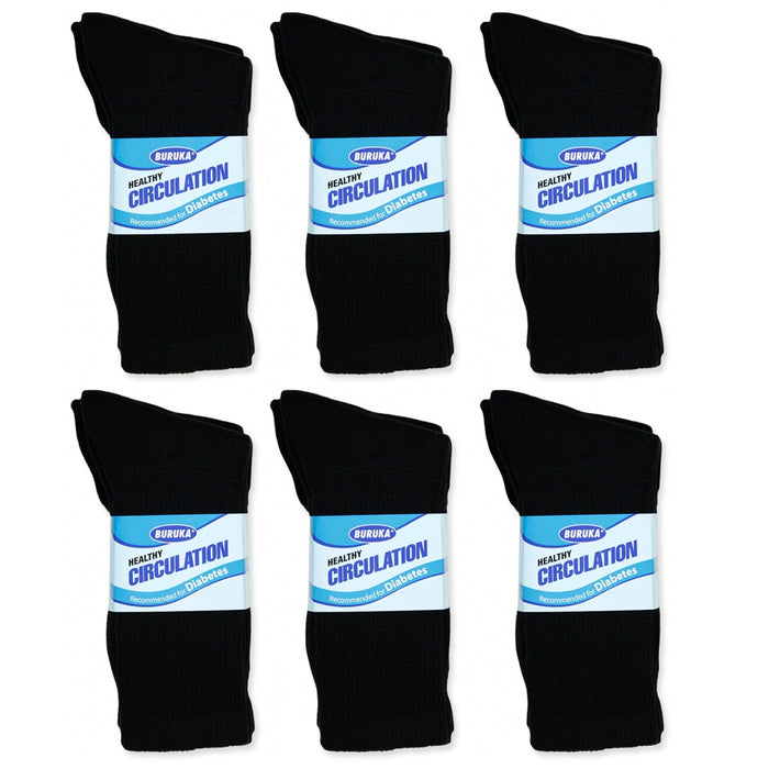 6 Pairs Mens Cotton Diabetic Socks Non Binding Top Crew Black Loose Fit 10-13