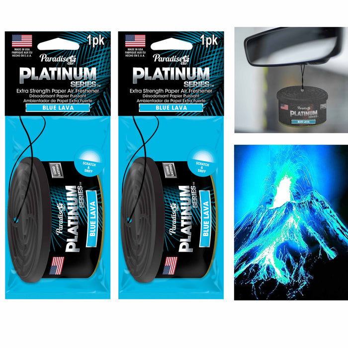 2 Pc Paradise Platinum Air Freshener Hanging Car Aroma Fragrance Scent Blue Lava