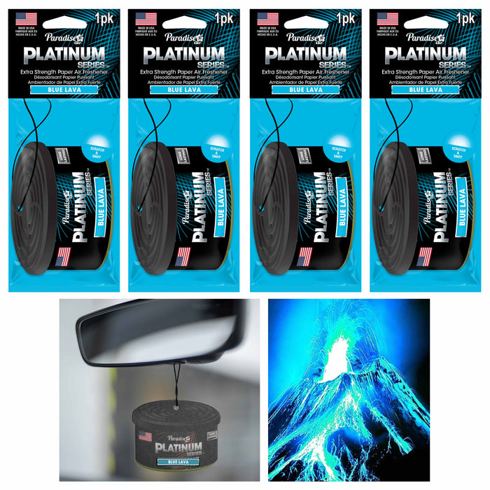 4 Pc Paradise Platinum Air Freshener Hanging Car Aroma Fragrance Scent Blue Lava