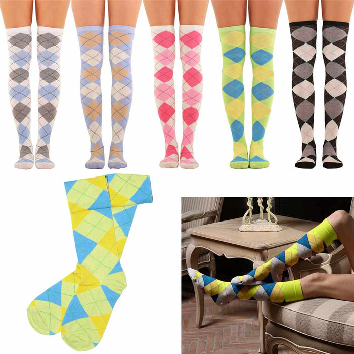 6 Pair Women Girls Long Socks Striped Over The Knee Thigh High Stocking 9-11